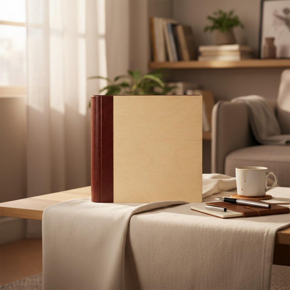 Album foto 10x15 cm, 500 poze, coperta lemn natur si piele eco, capacitate mare