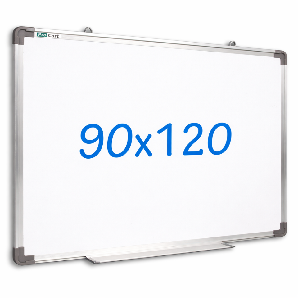 Tabla magnetica premium alba 90x120 cm, rama de aluminiu, fixare perete, suport markere