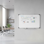 Tabla magnetica premium alba 90x120 cm, rama de aluminiu, fixare perete, suport markere