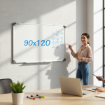 Tabla magnetica premium alba 90x120 cm, rama de aluminiu, fixare perete, suport markere