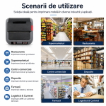 Mini imprimanta termica portabila, 75 mm, wireless, bluetooth, usb, 203 dpi, pentru business si curierat