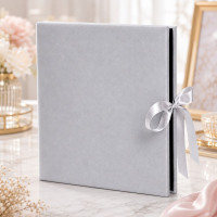 Album foto premium velvet 500 poze 10x15 cm, catifea gri, file negre, inchidere panglica satinata