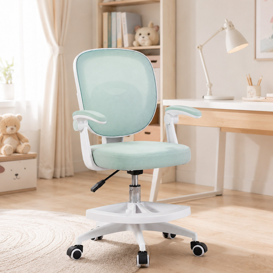 Scaun de birou ergonomic pentru copii si adolescenti, verde menta, reglabil pe inaltime, suport picioare