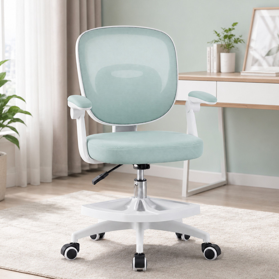Scaun de birou ergonomic pentru copii si adolescenti, verde menta, reglabil pe inaltime, suport picioare
