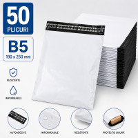 Plicuri curierat b5 190x250 mm, set 50 bucati, autoadezive, impermeabile, albe