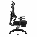 Scaun ergonomic de birou cu suport picioare retractabil, tetiera si suport lombar reglabile, mesh, negru