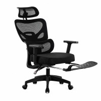 Scaun ergonomic de birou cu suport picioare retractabil, tetiera si suport lombar reglabile, mesh, negru