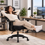 Scaun ergonomic de birou cu suport picioare retractabil, tetiera si suport lombar reglabile, mesh, negru