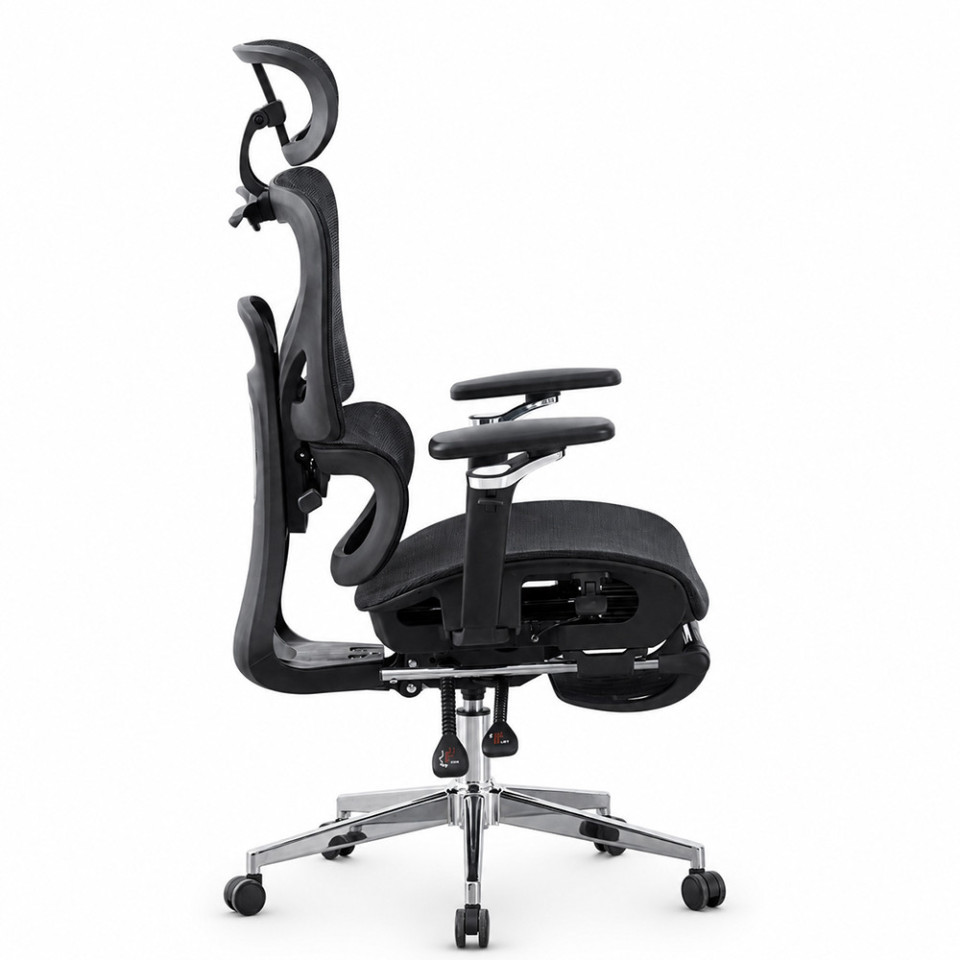 Scaun ergonomic de birou, sezut reglabil pe adancime, cotiere 5d, spatar si tetiera reglabile, suport picioare, mesh culoare negru