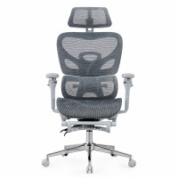 Scaun ergonomic de birou, sezut reglabil pe adancime, cotiere 5d, spatar si tetiera reglabile, suport picioare, mesh culoare gri