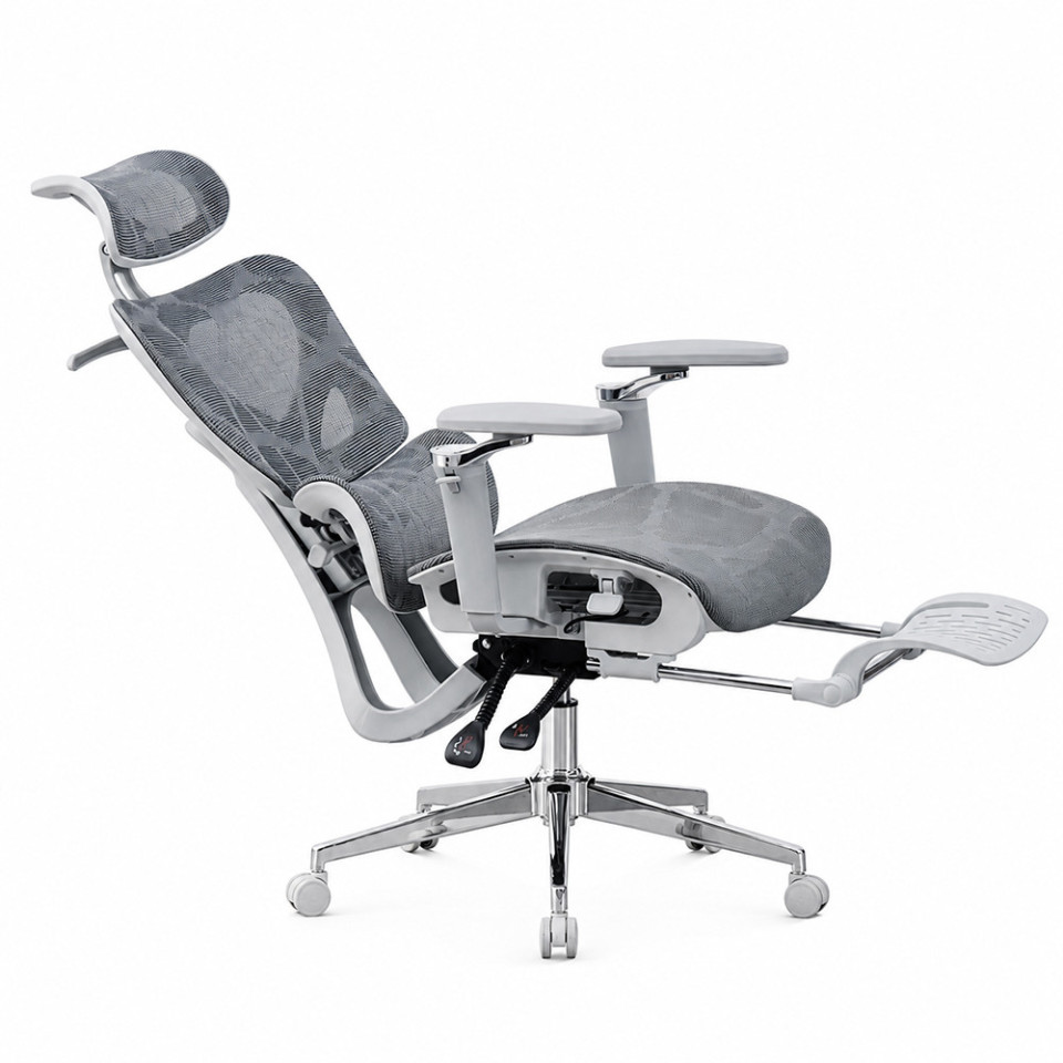 Scaun ergonomic de birou, sezut reglabil pe adancime, cotiere 5d, spatar si tetiera reglabile, suport picioare, mesh culoare gri