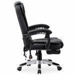 Scaun de birou directorial cu 2 zone de masaj, suport picioare retractabil, spatar inclinabil, piele ecologica, negru
