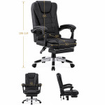 Scaun de birou directorial cu 2 zone de masaj, suport picioare retractabil, spatar inclinabil, piele ecologica, negru