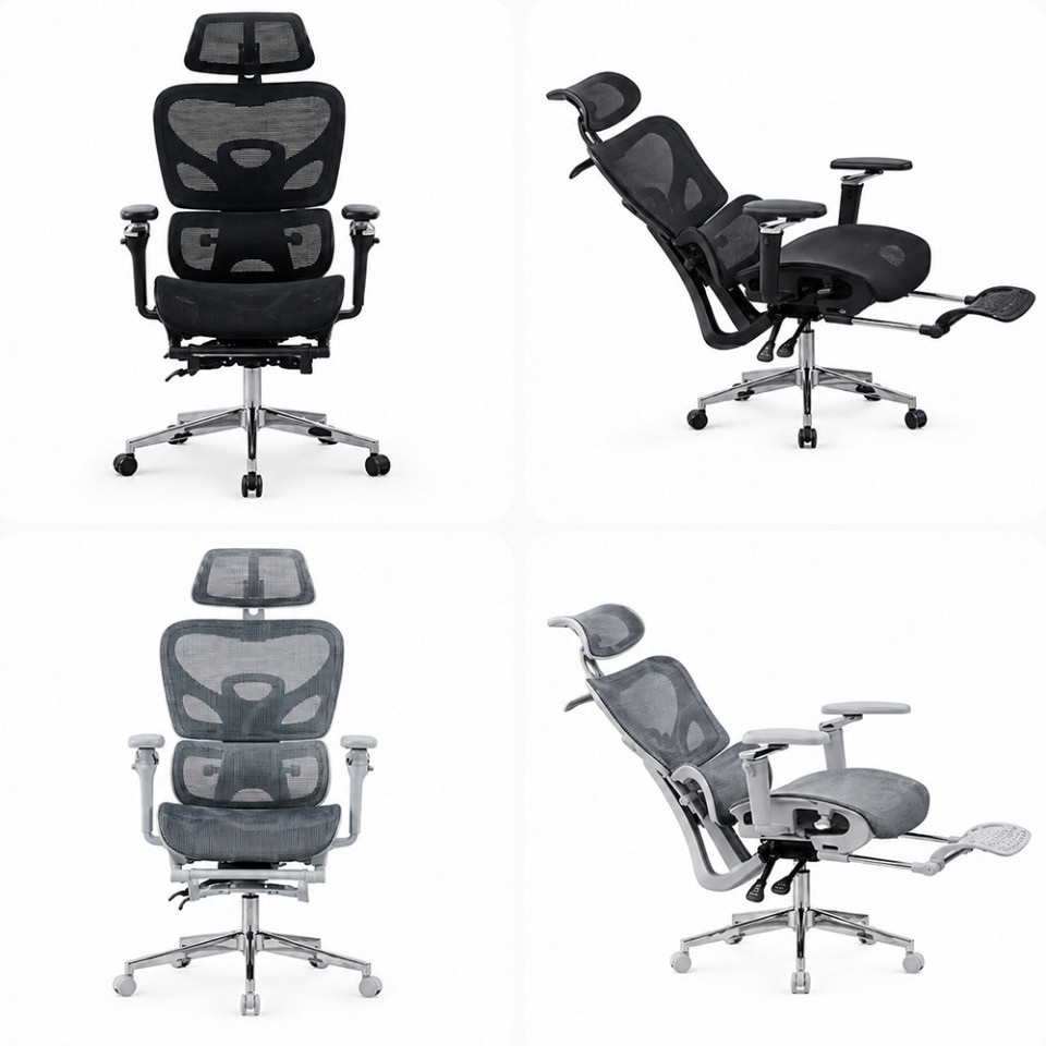 Scaun ergonomic de birou, sezut reglabil pe adancime, cotiere 5d, spatar si tetiera reglabile, suport picioare, mesh culoare negru