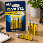 Baterii aaa varta superlife 1.5v, zinc-carbon, pentru echipamente de birou si dispozitive electronice, set 4 bucati