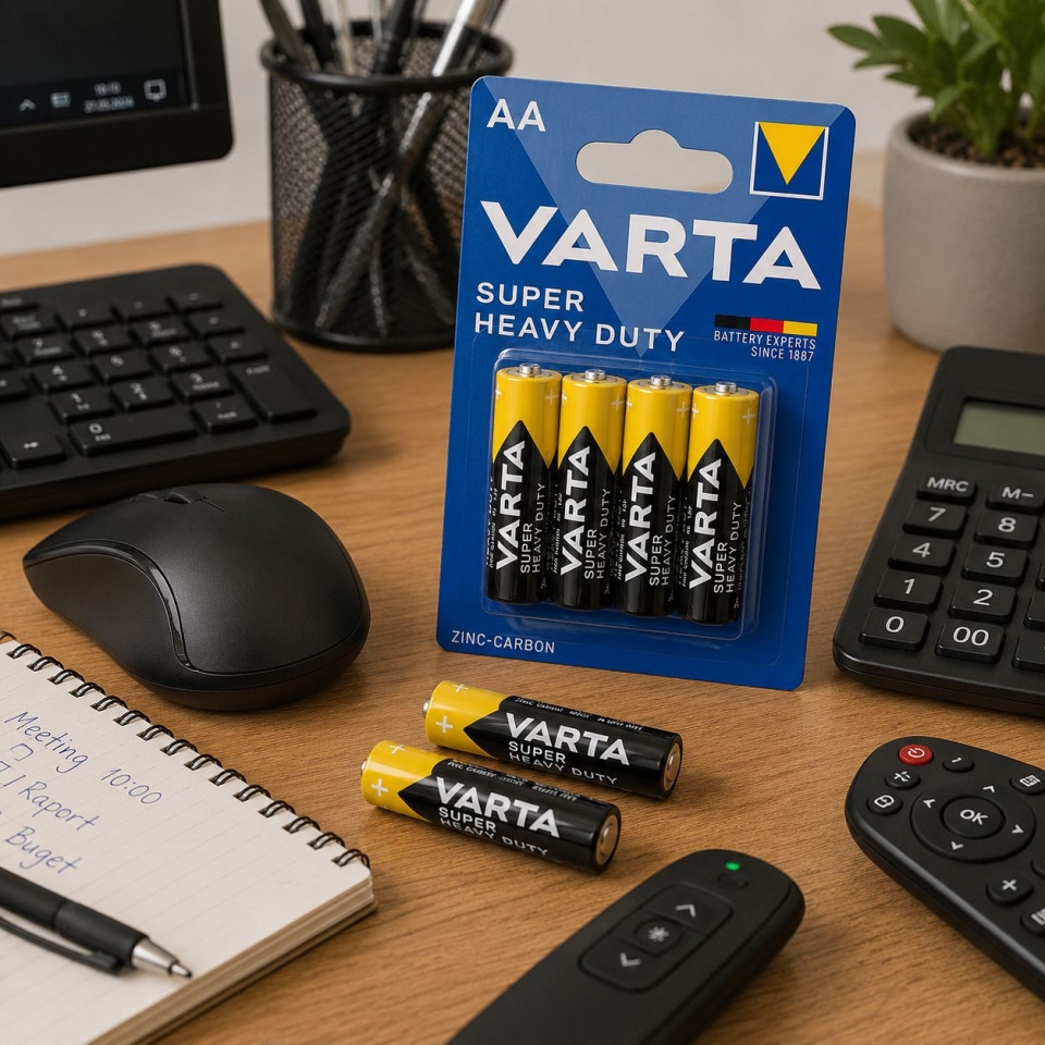 Baterii aa varta superlife 1.5v, zinc-carbon, pentru aparatura de birou si dispozitive electronice, set 4 bucati