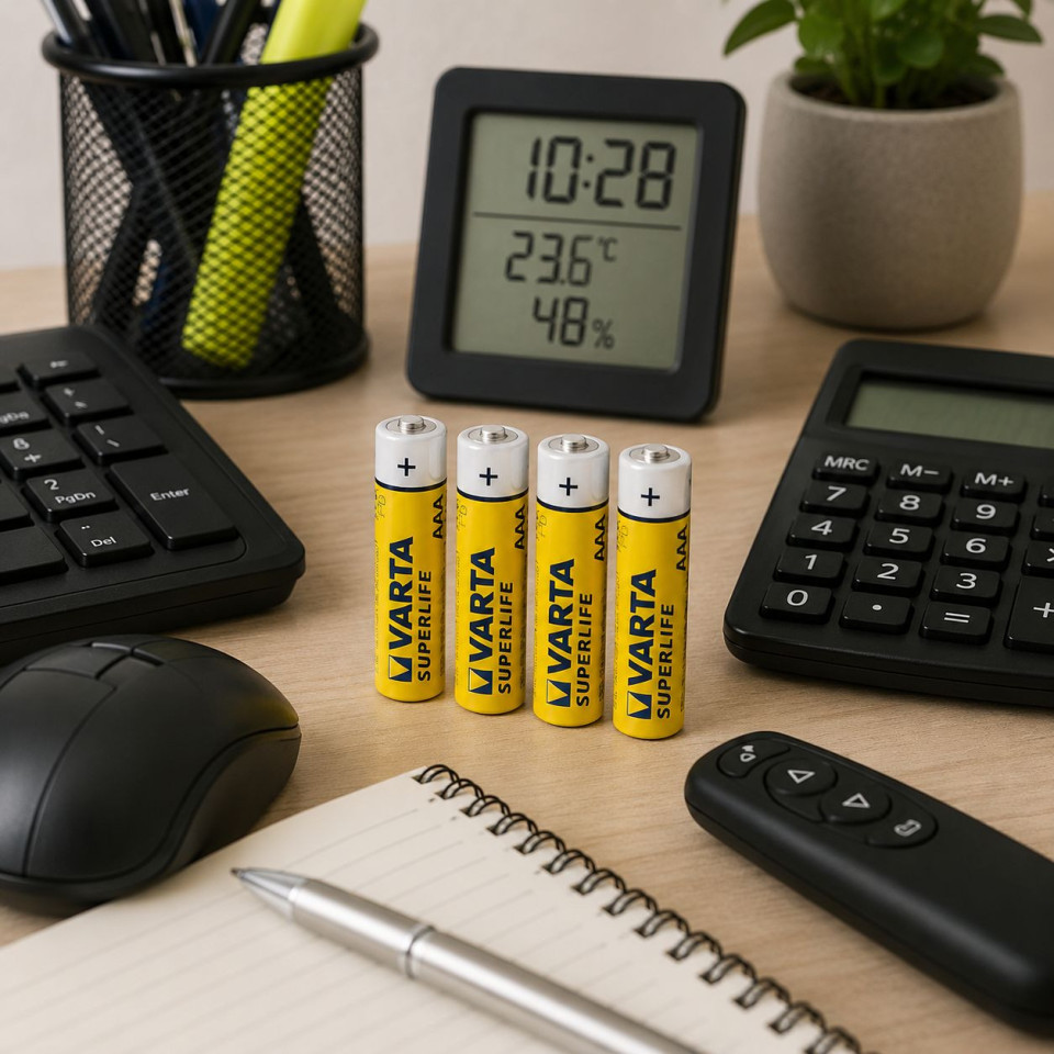 Baterii aaa varta superlife 1.5v, zinc-carbon, pentru echipamente de birou si dispozitive electronice, set 4 bucati