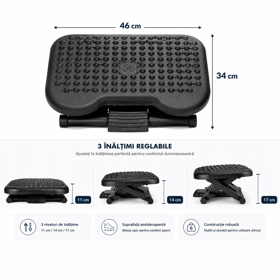 Suport ergonomic pentru picioare, antiderapant, inaltime reglabila, postura comoda birou