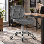 Scaun tapitat de birou, stil scandinav, baza cromata, inaltime reglabila, catifea, gri