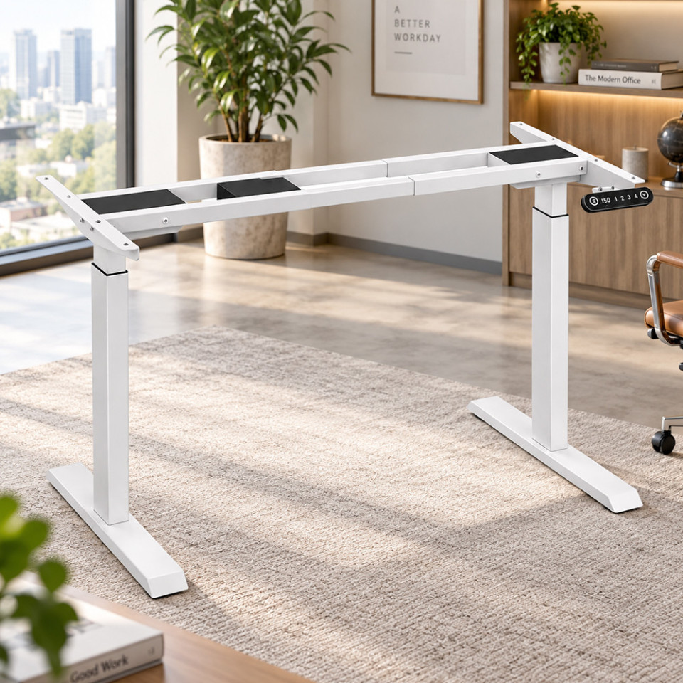 Cadru de birou electric dublu motorizat, inaltime reglabila 64-129 cm, memorare 4 pozitii, lungime 102 - 145 cm
