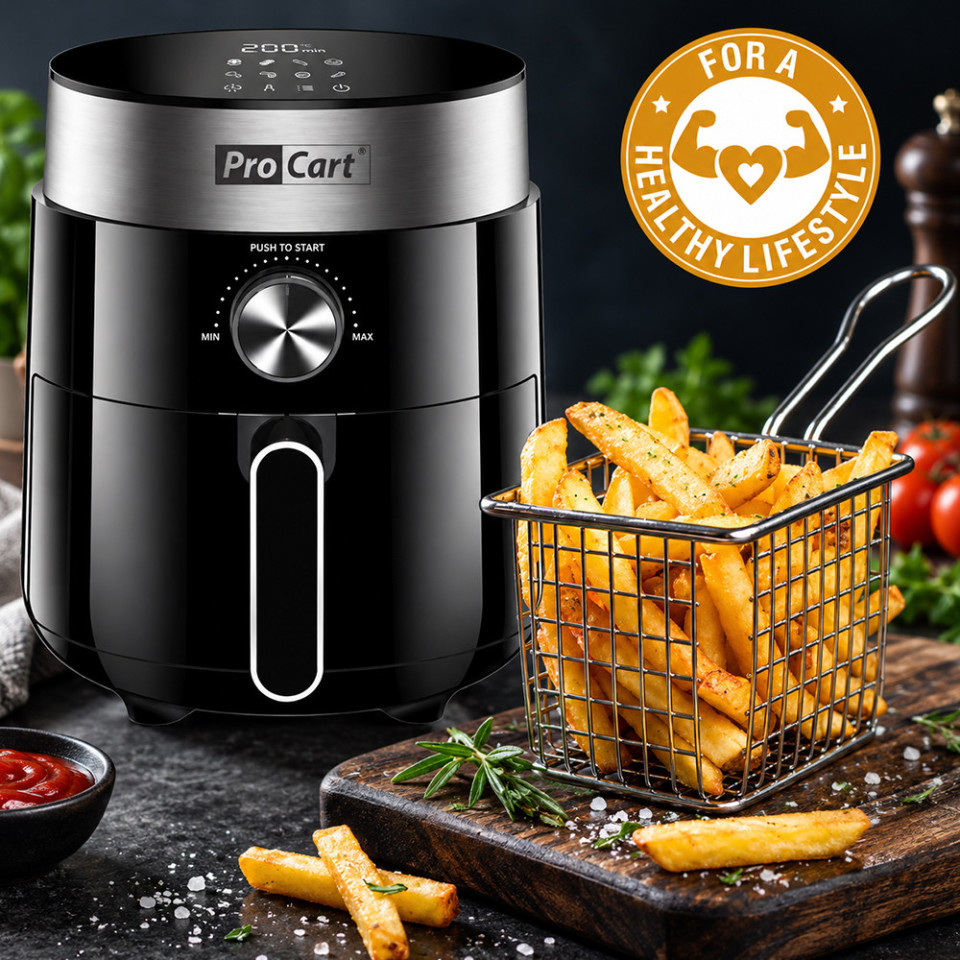 Friteuza cu aer cald airfryer 1200 w, capacitate 2.5 l, display digital led, procart
