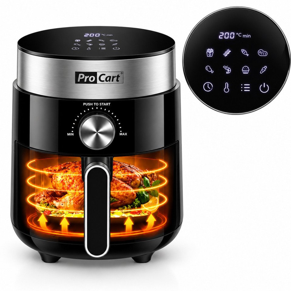 Friteuza cu aer cald airfryer 1200 w, capacitate 2.5 l, display digital led, procart