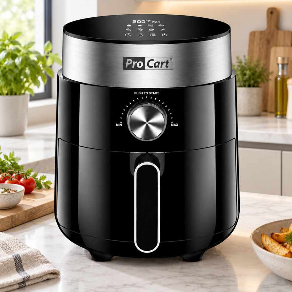 Friteuza cu aer cald airfryer 1200 w, capacitate 2.5 l, display digital led, procart