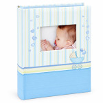 Album foto baby born book, 100 fotografii 10x15 cm, coperta personalizabila, spatiu notite culoare albastru