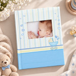 Album foto baby born book, 100 fotografii 10x15 cm, coperta personalizabila, spatiu notite culoare albastru