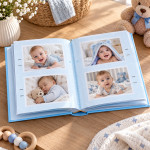 Album foto baby born book, 100 fotografii 10x15 cm, coperta personalizabila, spatiu notite culoare albastru