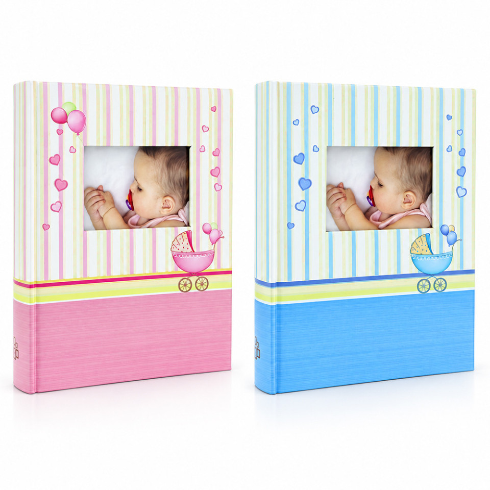 Album foto baby born book, 100 fotografii 10x15 cm, coperta personalizabila, spatiu notite culoare albastru