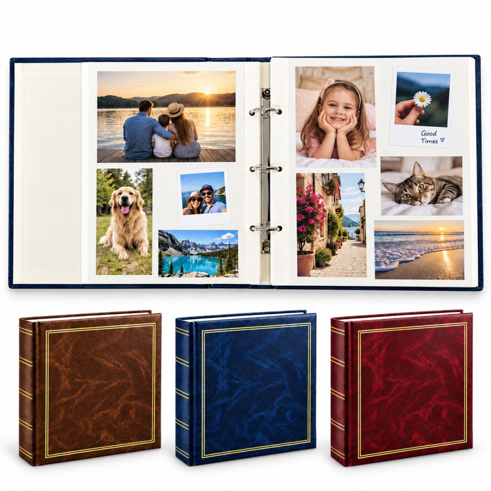 Album foto classic 23x28 cm, 200 fotografii diverse formate, 50 pagini autoadezive, tip caiet mecanic culoare visiniu