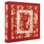 Album foto premium cu cutie, 500 poze 10x15 cm, 50 file, coperta carton gros, model floral vintage, 34x32x6 cm culoare rosu