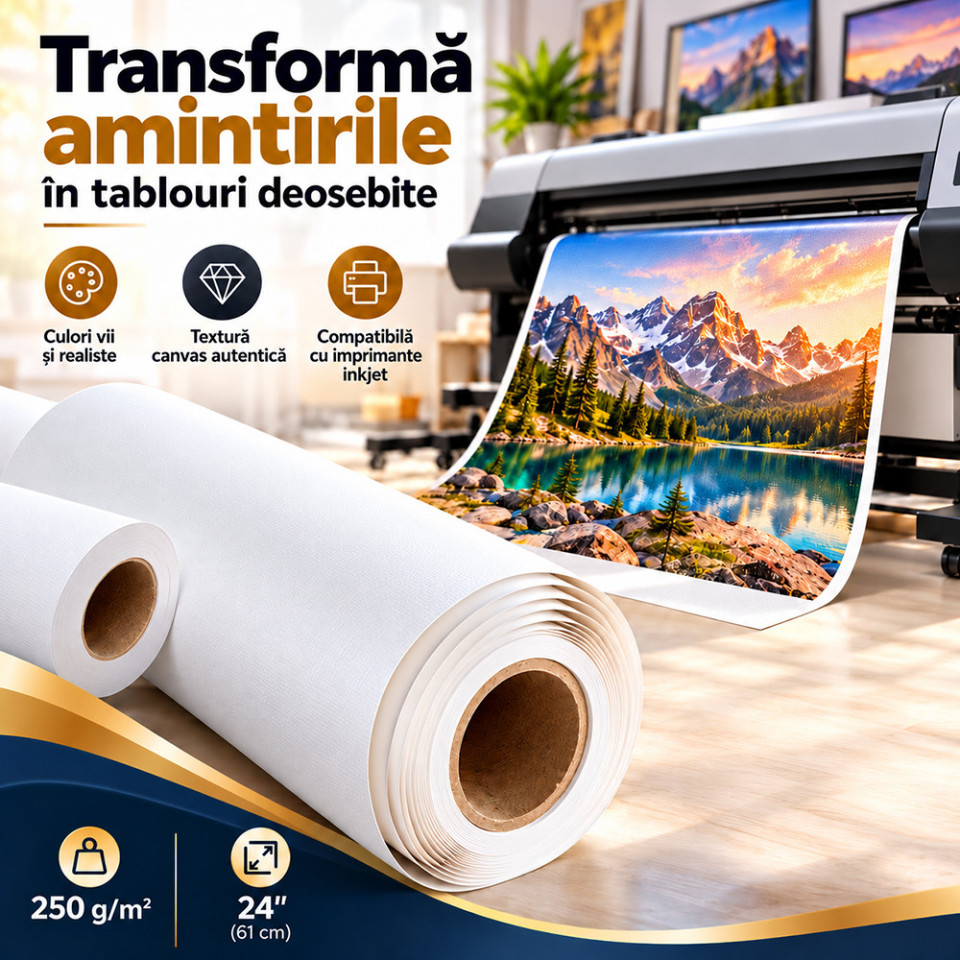Rola foto textura canvas 610 mm , a1+,  24 inch, 18 metri, 250 g