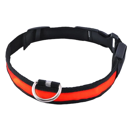 Zgarda luminoasa led pentru caini, marime s, 3 moduri iluminare culoare rosu