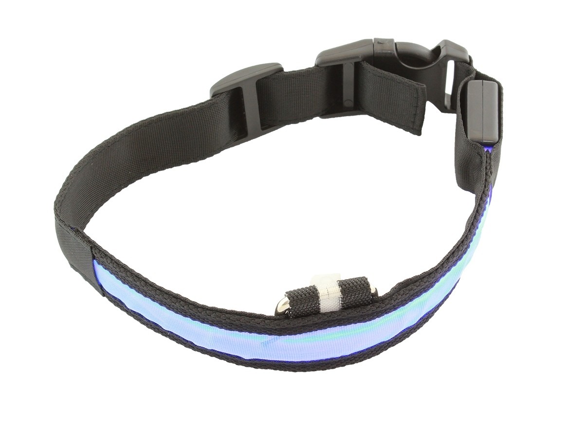 Zgarda luminoasa led pentru caini, marime s, 3 moduri iluminare culoare albastru