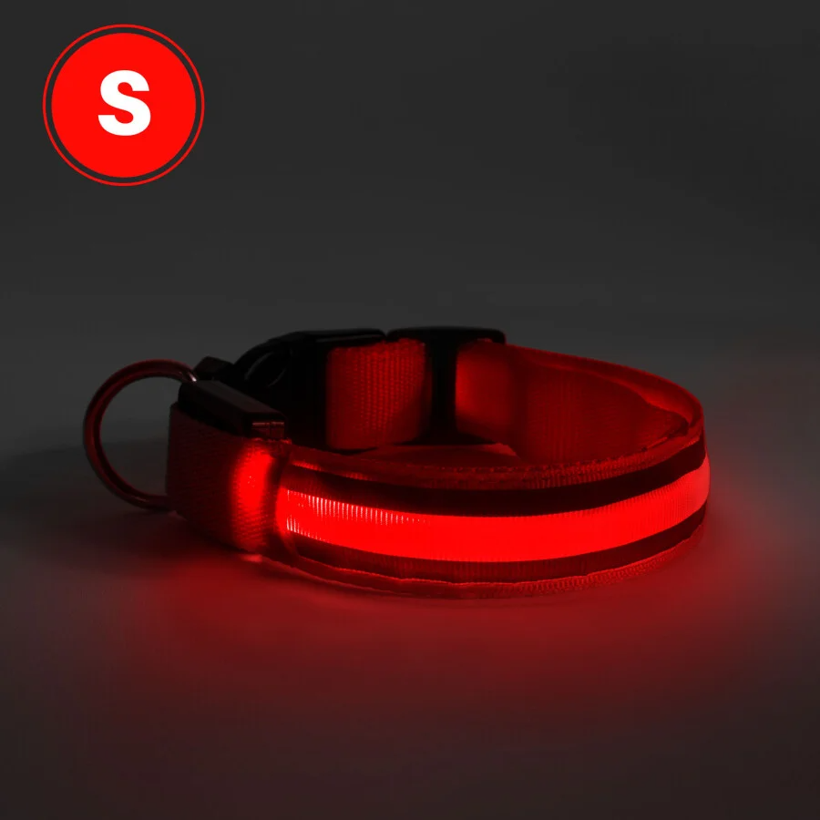 Zgarda luminoasa led pentru caini, marime s, 3 moduri iluminare culoare rosu