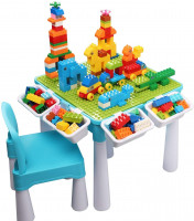 Masuta blocuri constructie multifunctionala, 128 piese, 51x51x50 cm