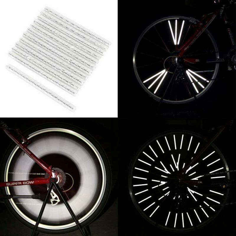Ornamente reflectorizante pentru spite bicicleta, inaltime 7 cm, albe, set 12 bucati