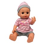 Papusa interactiva 35 cm, bea apa, face pipi, 12 sunete, 14 accesorii, leagan, scaun de masa, cadita baie