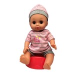 Papusa interactiva 35 cm, bea apa, face pipi, 12 sunete, 14 accesorii, leagan, scaun de masa, cadita baie
