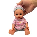 Papusa interactiva 35 cm, bea apa, face pipi, 12 sunete, 14 accesorii, leagan, scaun de masa, cadita baie