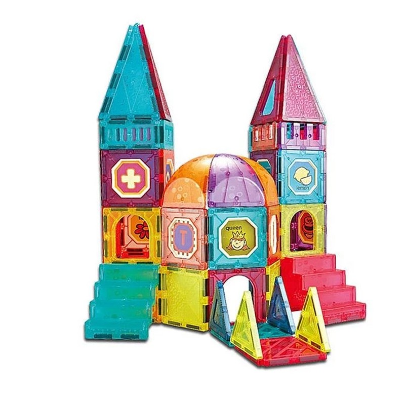 Set constructii magnetic, 77 piese, castel multicolor creativ, varsta 3+, procart