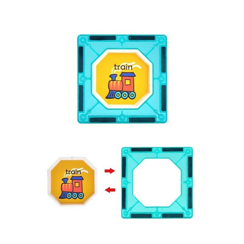 Set magnetic, constructie tren, jucarie diy cu 71 piese, diverse forme geometrice, multicolor