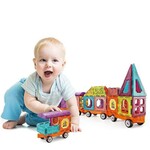 Set magnetic, constructie tren, jucarie diy cu 71 piese, diverse forme geometrice, multicolor