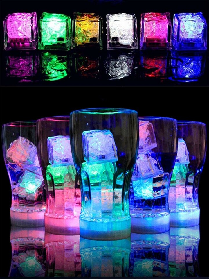 Cuburi de gheata luminoase cu led rgb, 2.7x2.7 cm, set 12 piese