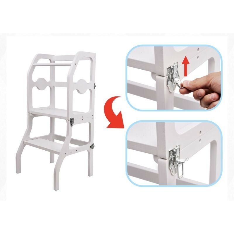 Scaun pliabil pentru copii, inaltator din lemn, 2 in 1 scaun si masa, learning tower