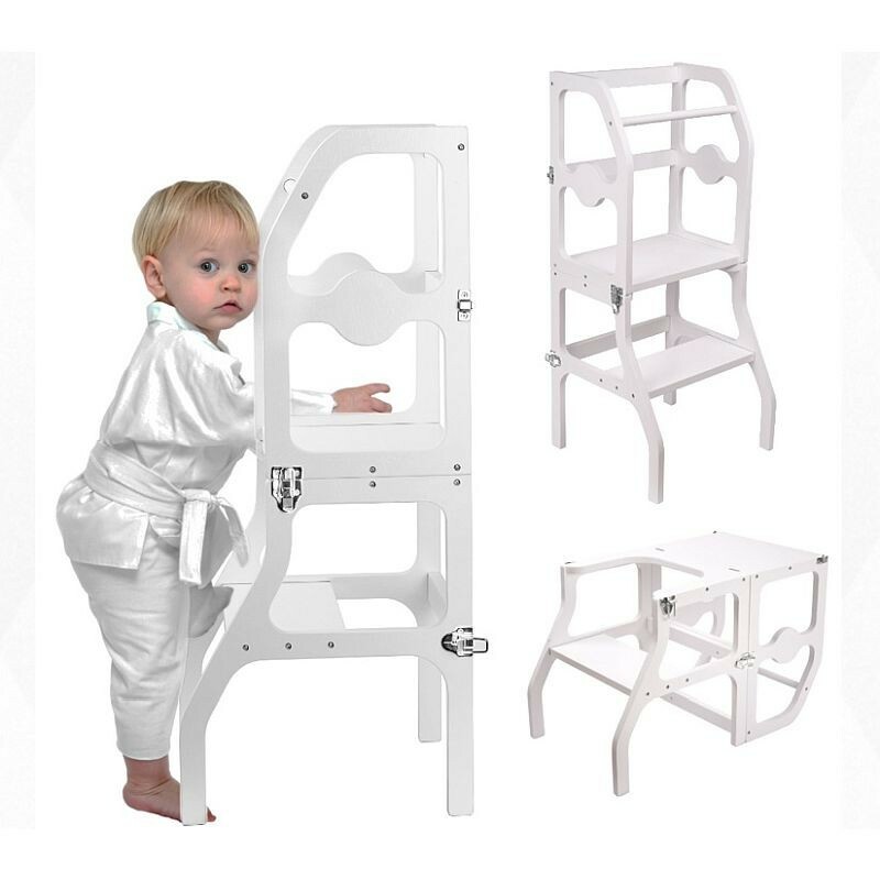 Scaun pliabil pentru copii, inaltator din lemn, 2 in 1 scaun si masa, learning tower