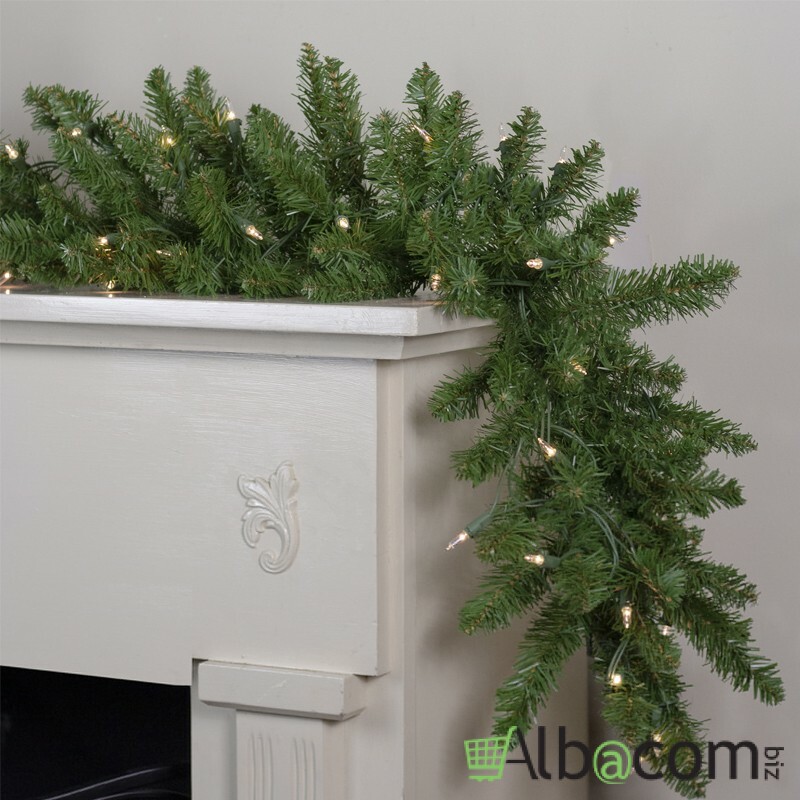 Ghirlanda groasa decorativa din brad artificial, molid scandinav, lungime 5.4 m, verde natural, aspect bogat
