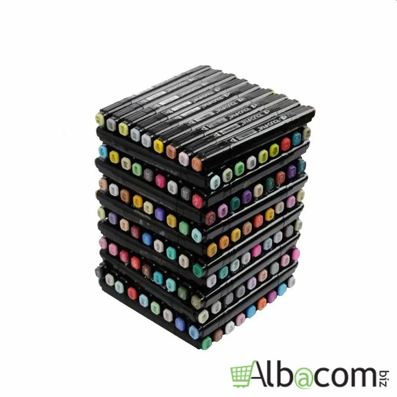 Set 168 markere cu varf dublu, multicolore, geanta de depozitare